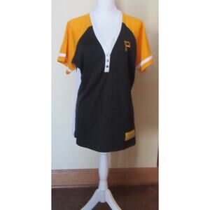 MLB Pittsburgh Pirates Majestic Fan Fashion Jersey Womens Size 2XL VNeck 3 Snaps
